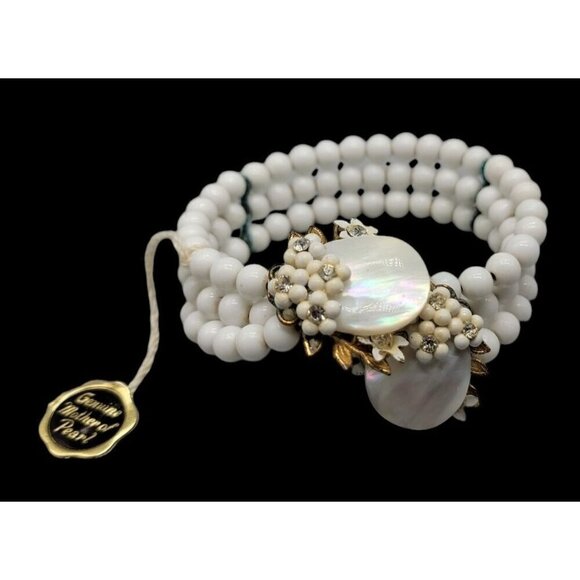 MOP Milk Bead Wrap Bracelet Multistrand Open End Mother of Pearl Disk Ends 7" - Picture 3 of 16